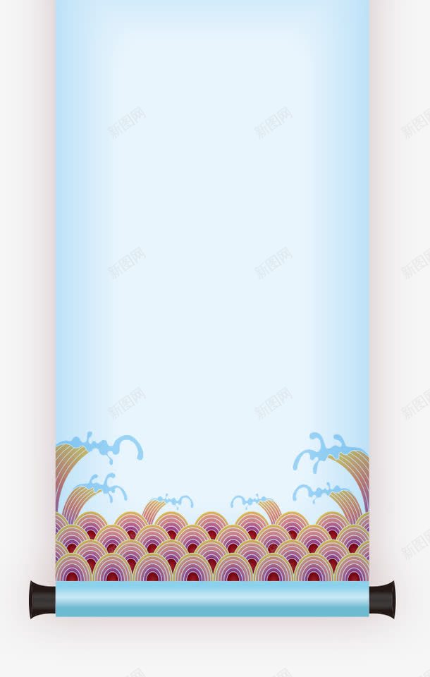 卷轴png免抠素材_新图网 https://ixintu.com 云纹 产品展示框 文字底板 浪花 花纹卷轴 蓝色卷轴
