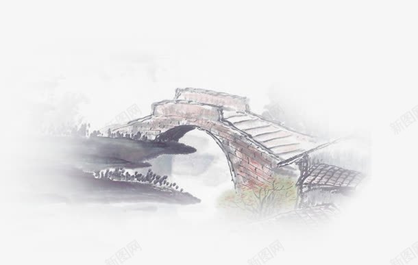 中国水墨画桥png免抠素材_新图网 https://ixintu.com 中国水墨画 国画桥 桥 水墨 水墨战场