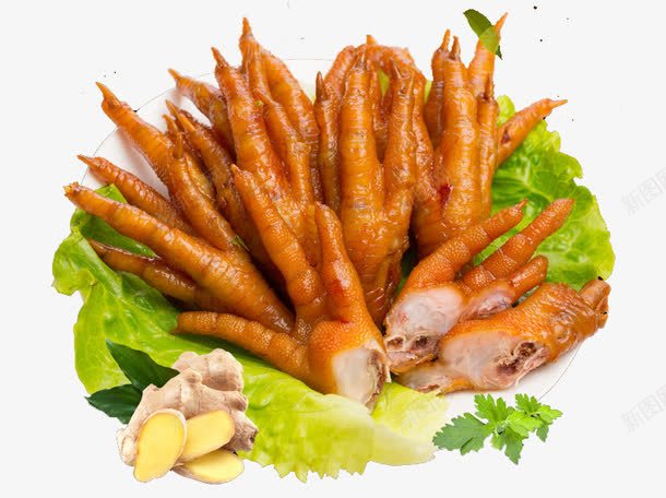 鸡爪美食png免抠素材_新图网 https://ixintu.com 卤味 卤鸡爪 生姜 菜 零食 食品 鸡爪