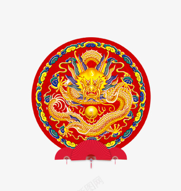 红色中国风圆形龙纹图标图标