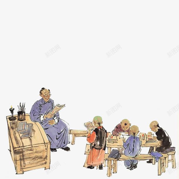 古代学习png免抠素材_新图网 https://ixintu.com 中国古代学堂 写字 古代 学习 学生 学童 教育 毛笔 老子 老师 读书