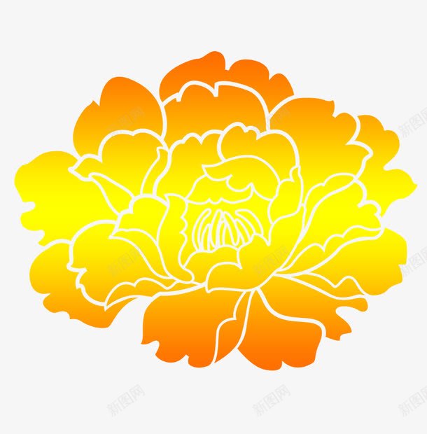 金色手绘牡丹花png免抠素材_新图网 https://ixintu.com 剪影 富贵 渐变 牡丹 花朵 花瓣 装饰素材 黄金