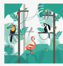 绿色动物热带丛林卡通动物矢量图高清图片