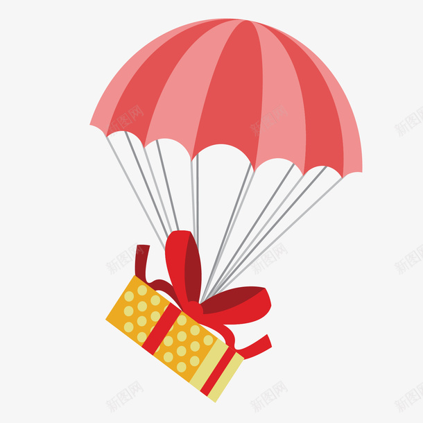 可爱礼物降落伞卡通矢量图ai免抠素材_新图网 https://ixintu.com 创意 卡通 礼物 简约 红色 绸带 降落伞 矢量图
