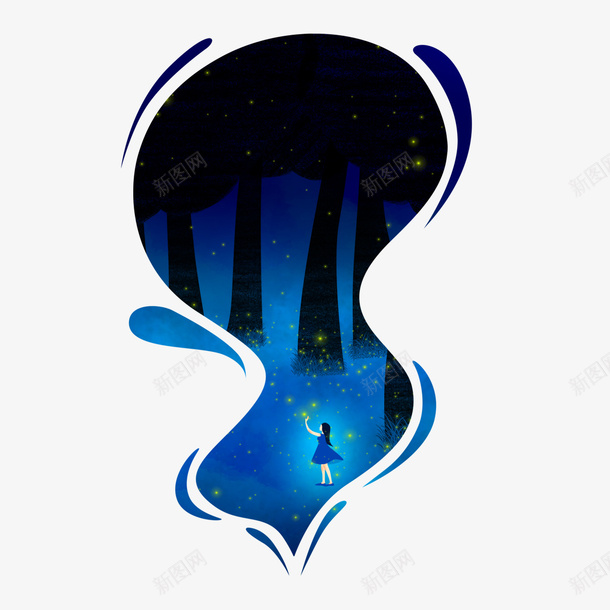 梦幻星空png免抠素材_新图网 https://ixintu.com 小女孩 扁平星空 星光 星星 月亮 树林 梦幻星空 渐变 简约