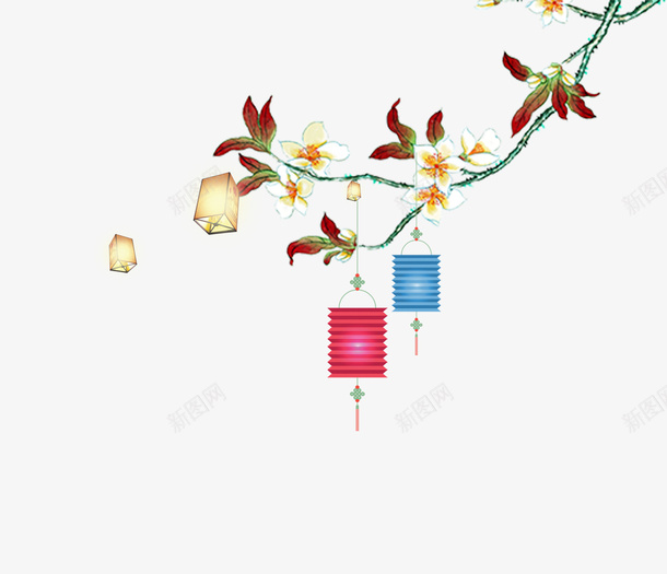 中秋节灯笼psd免抠素材_新图网 https://ixintu.com 中秋节 八月十一 孔明灯 月饼节 灯笼 花朵
