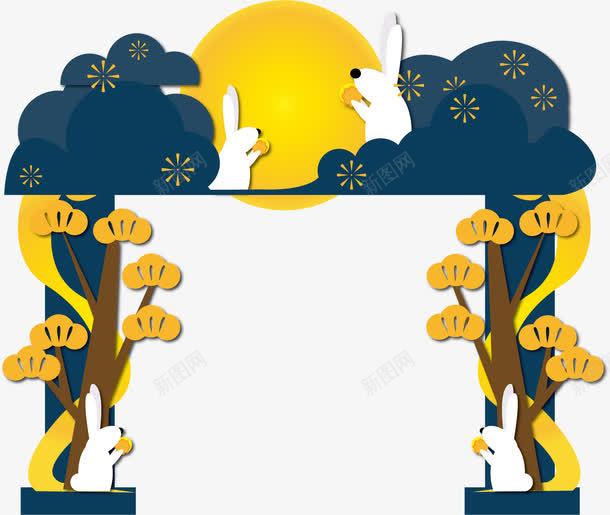 中秋节玉兔门框png免抠素材_新图网 https://ixintu.com 中秋节 创意 卡通 商务 宣传 彩色 手绘 月亮 模板 玉兔 门框