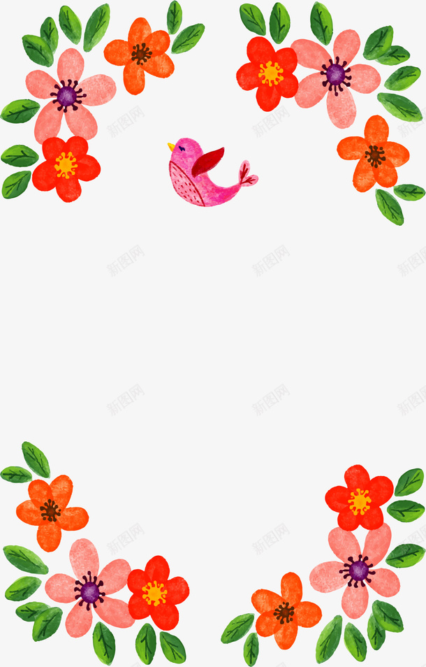 水彩春天红花边框矢量图ai免抠素材_新图网 https://ixintu.com 水彩植物 水彩花藤 矢量png 红花 红花花藤 花藤边框 矢量图
