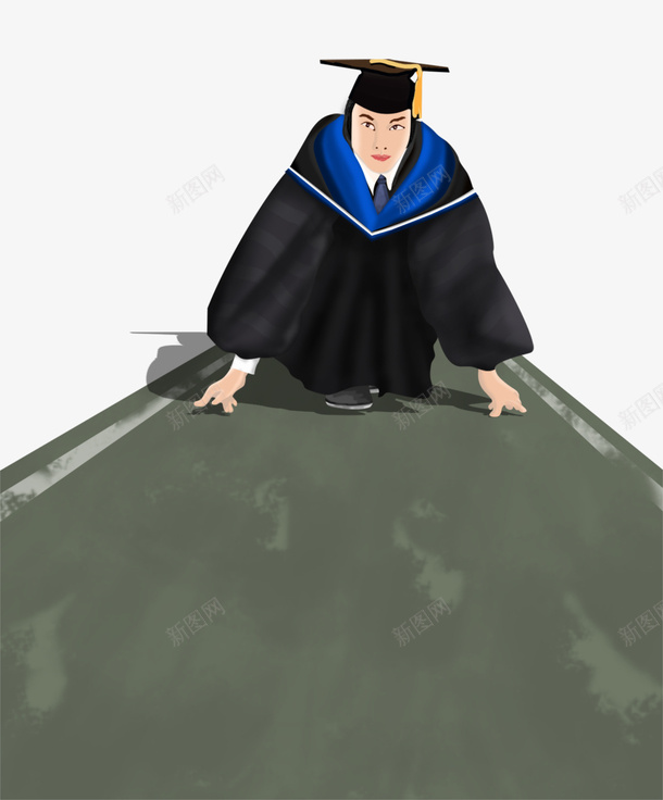 起跑准备的男孩png免抠素材_新图网 https://ixintu.com 学士帽 学生 毕业服 毕业袍 起跑 跑步 跑道 黑灰色