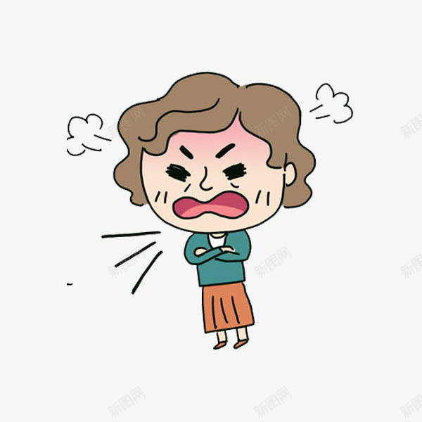手绘生气的女孩图png免抠素材_新图网 https://ixintu.com 儿童生气 卡通手绘 叹气 头上冒烟 女孩 女生 妇女 水彩 生气