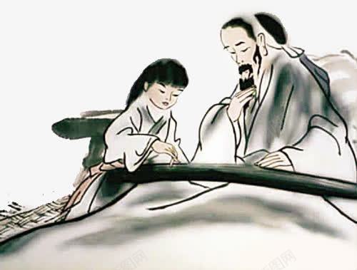 弹古琴的师徒png免抠素材_新图网 https://ixintu.com 学子 学生 求教 老师 解惑