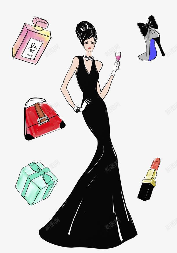 女人的世界png免抠素材_新图网 https://ixintu.com 包包香水 口红鞋子 女性人物 女性商品 手绘平面 时尚女郎 时尚模特 时尚穿搭 服饰搭配 漂亮模特