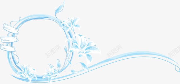 花纹边框矢量图ai免抠素材_新图网 https://ixintu.com 卡通 百合花 线条 花朵 花纹 蓝色 边框 矢量图
