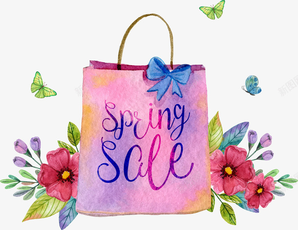 春天促销紫色手提袋png免抠素材_新图网 https://ixintu.com sale spring 春天促销 春季 春暖花开 紫色手提袋 蝴蝶飞舞
