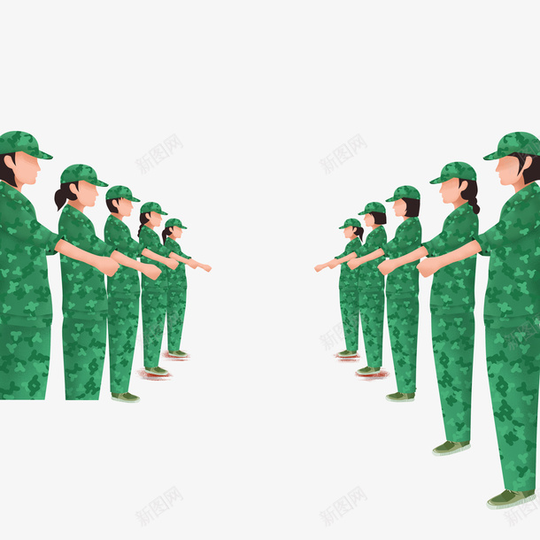 卡通人物军训psd免抠素材_新图网 https://ixintu.com 军训 卡通 可爱 唯美 大学 学姐 学生 学长 开学 教官 新生 方队 线条 老师 装饰 队伍