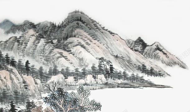 山水画砚台毛笔海报png免抠素材_新图网 https://ixintu.com 山水画 毛笔 海报 砚台