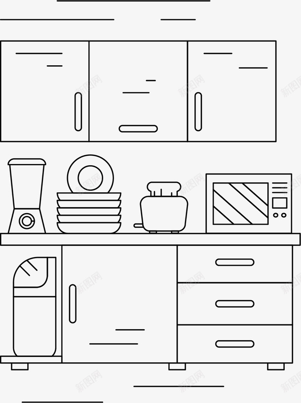 简约线条中央厨房png免抠素材_新图网 https://ixintu.com 中央 中央厨房 做饭 厨房 家居 家庭厨房 线条简约