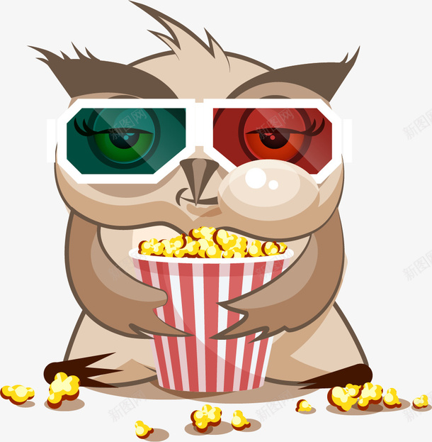 手绘看电影猫头鹰表情png免抠素材_新图网 https://ixintu.com 3D电影 qq表情 q版表情包 卡通表情 影院 微信表情 手绘表情 搞笑表情 爆米花 猫头鹰表情 电影院 看电影