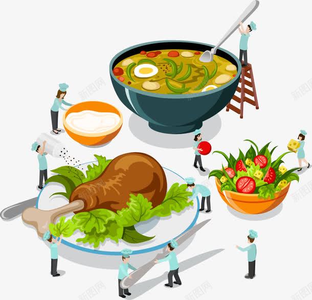 厨师与美食png免抠素材_新图网 https://ixintu.com 厨师 建筑 美食 菜单 鸡肉