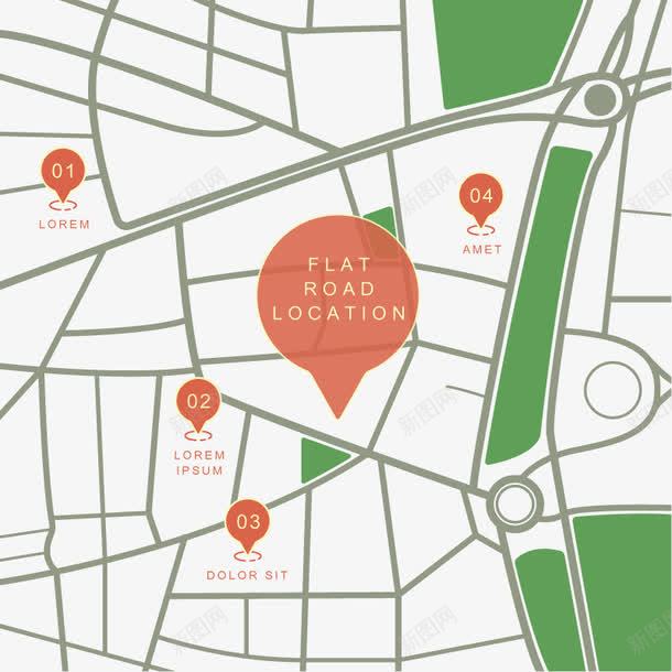 地图导航矢量图图标ai_新图网 https://ixintu.com 公路 地图矢量 导航地图 标记 绿色 道路 矢量图