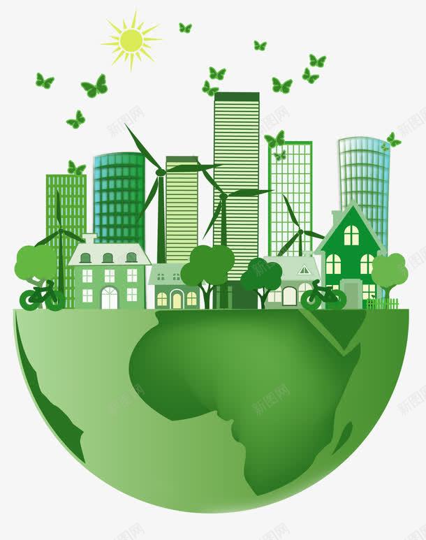 卡通绿色地球和城市png免抠素材_新图网 https://ixintu.com 卡通 地球 城市 手绘 环保 生态 绿色 高楼