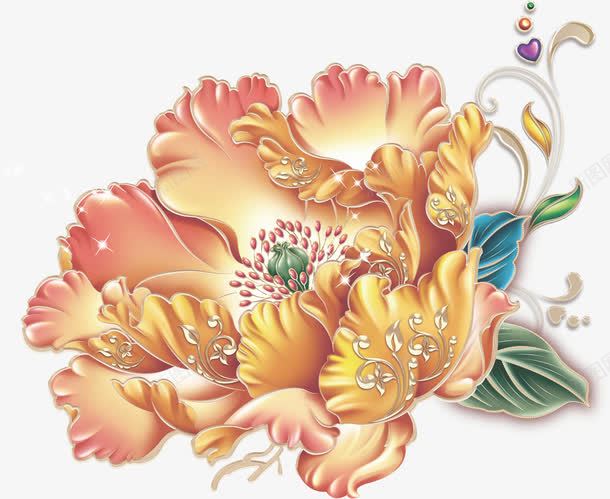 手绘金色富贵花画册png免抠素材_新图网 https://ixintu.com 富贵 画册 金色