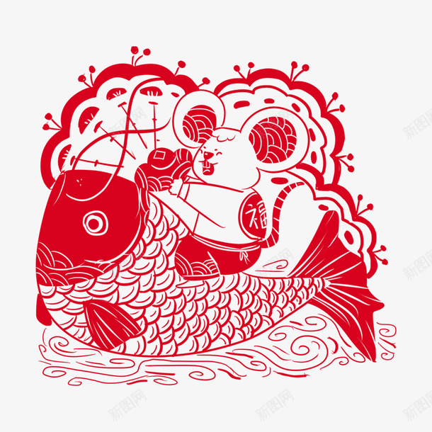 新年鼠年窗花剪纸6png免抠素材_新图网 https://ixintu.com 剪纸 新年 窗花 鼠年