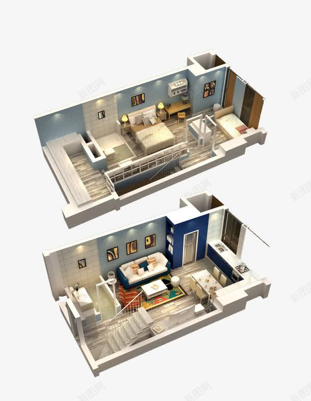 3D户型图png免抠素材_新图网 https://ixintu.com soho户型 三维户型图 室内效果图 室内模型 室内设计 家具 家居设计 户型图 搭建 环境设计 立体户型