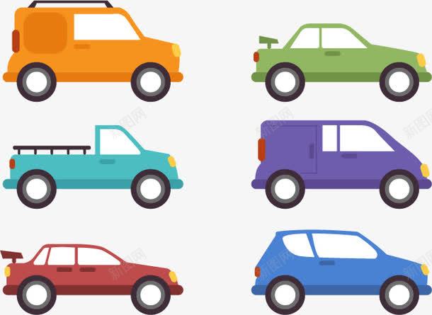 六辆扁平小汽车矢量图ai免抠素材_新图网 https://ixintu.com 小汽车边框 小货车 汽车 矢量免费图片素材 矢量图 紫色 红色 蓝色 轿车