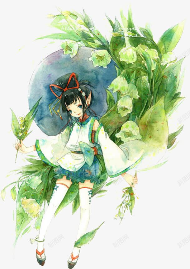 绿色古风少女png免抠素材_新图网 https://ixintu.com 二次元 二次元本子 人物 古风 女孩 少女 彩绘 手绘 森女系 绿色