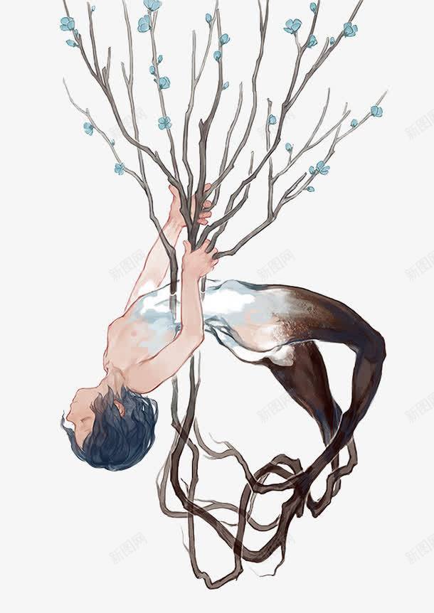树干png免抠素材_新图网 https://ixintu.com 手绘 植物 男性人物 蓝色梅花