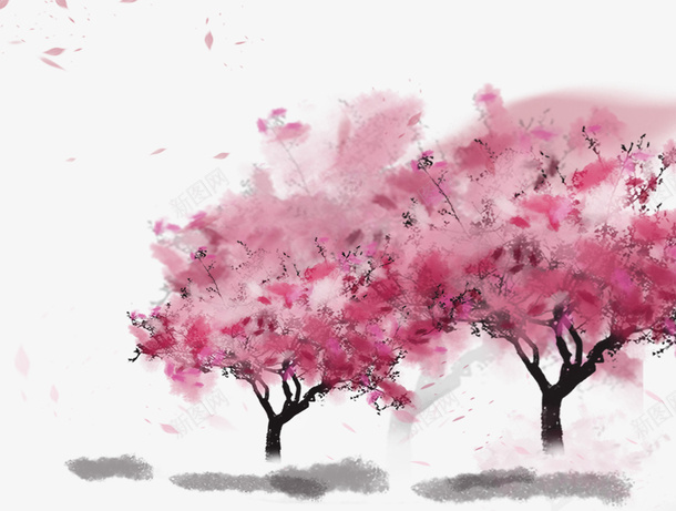 水墨画桃花树林装饰psd免抠素材_新图网 https://ixintu.com 树林装饰 桃花 水墨画 粉色的花朵 飘散的花瓣