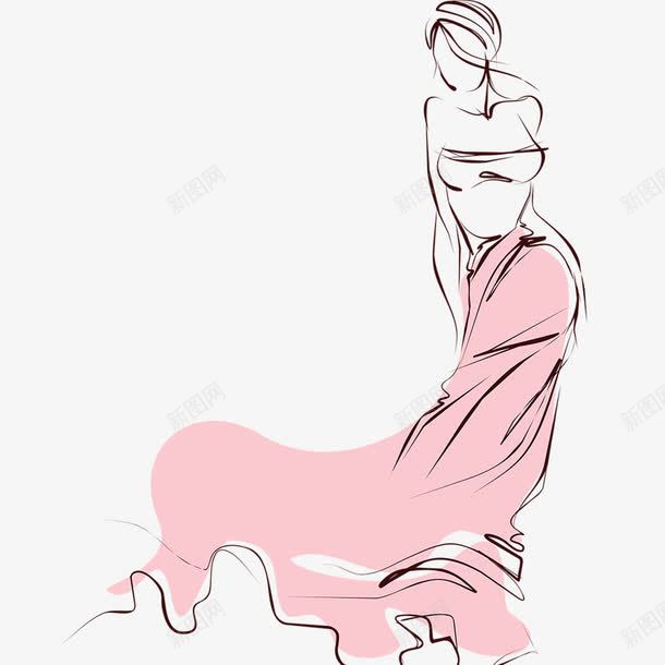 手绘美女png免抠素材_新图网 https://ixintu.com 手绘 线条 美女 长裙