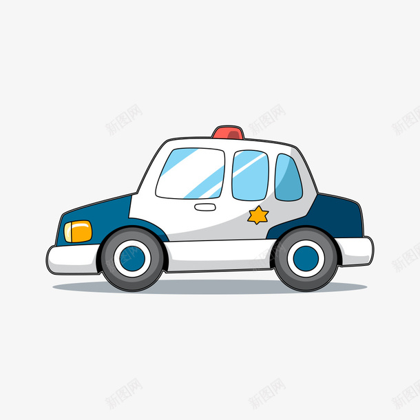 卡通迷你白色交警车png免抠素材_新图网 https://ixintu.com 交警车 动画 卡通 徽章 报警灯 星星 红色 行驶 警徽 阴影