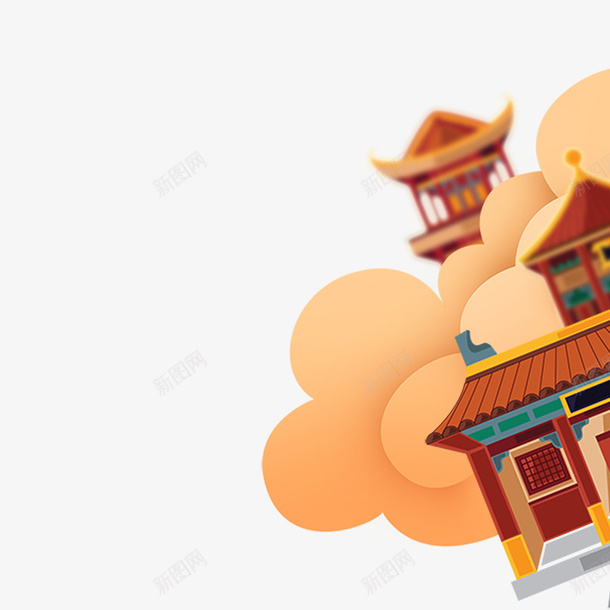 卡通橘色祥云房屋节日元素psd免抠素材_新图网 https://ixintu.com 圆弧 平面 形状 房屋 橘色 祥云 节日 设计