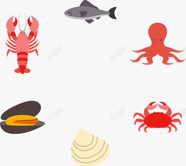 海底食材png免抠素材_新图网 https://ixintu.com 乌贼 海底 海鱼 海鲜 螃蟹 贝壳 贝类 鱼虾