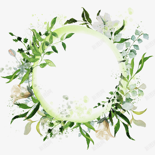 花环装饰案png免抠素材_新图网 https://ixintu.com 光泽 光滑 卡通 叶子 手绘 渐变 线条 绿色 花环 花瓣 装饰 质感