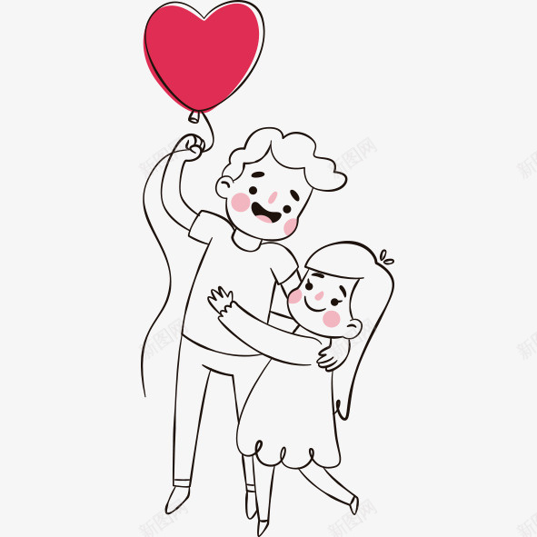 卡通手绘黑白线稿可爱情侣插图png免抠素材_新图网 https://ixintu.com 动漫人情侣填色图 卡通 可爱 填色练习 情侣插图 手绘 爱心气球 爱心贴图 线稿 黑白
