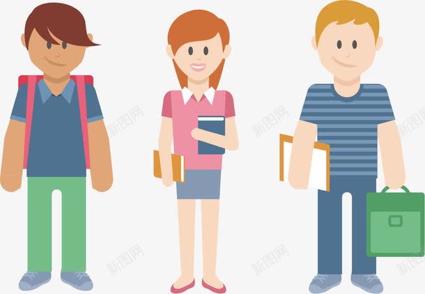 韩国学生png免抠素材_新图网 https://ixintu.com 上学 书本 卡通人物 背包 韩国人