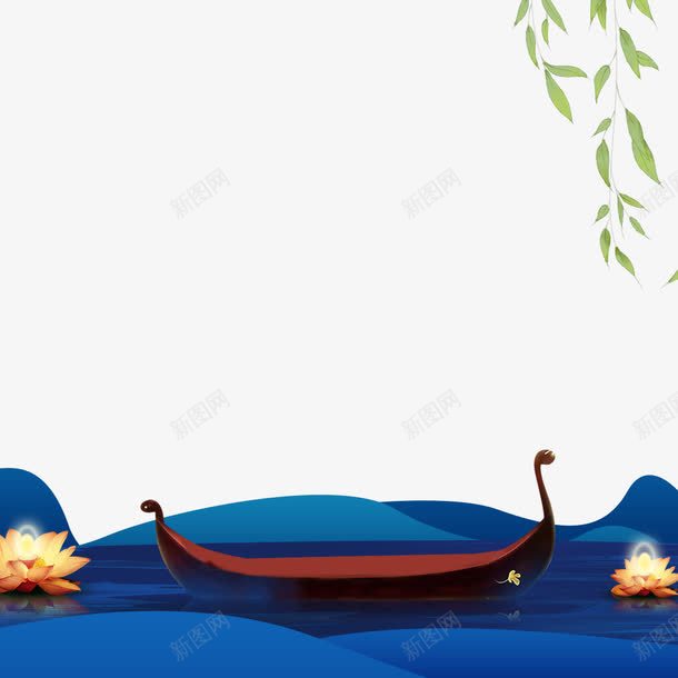 中秋节情怀背景装饰png免抠素材_新图网 https://ixintu.com ps背景素材船 中国传统节日 中秋节 叶子 植物 海报背景 船 蓝色