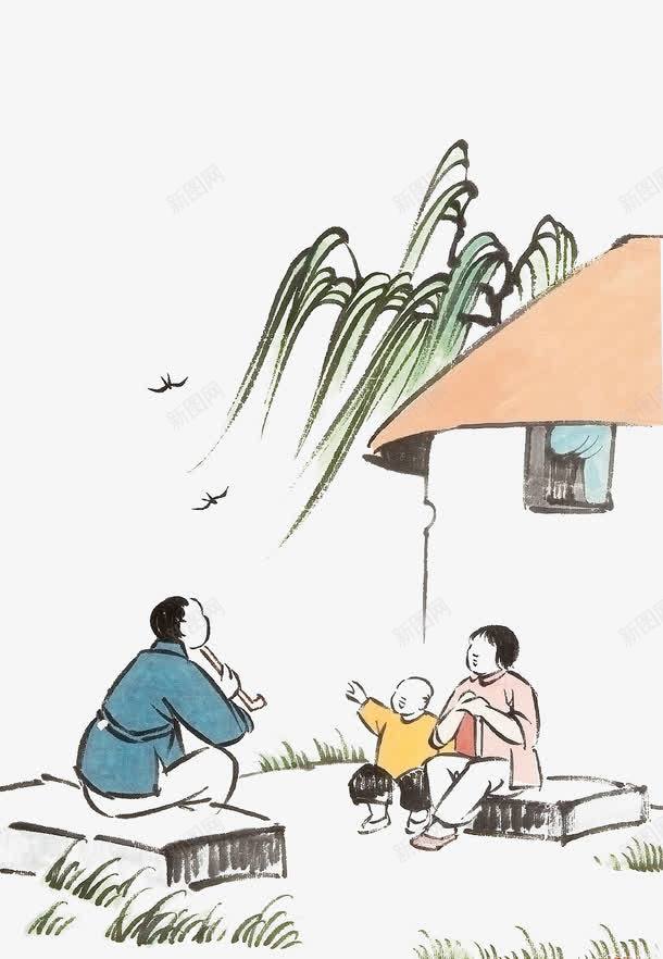 幸福人家png免抠素材_新图网 https://ixintu.com 卡通 叶子 孩子 家人 手绘 柳叶 柳树 水墨 素材公社