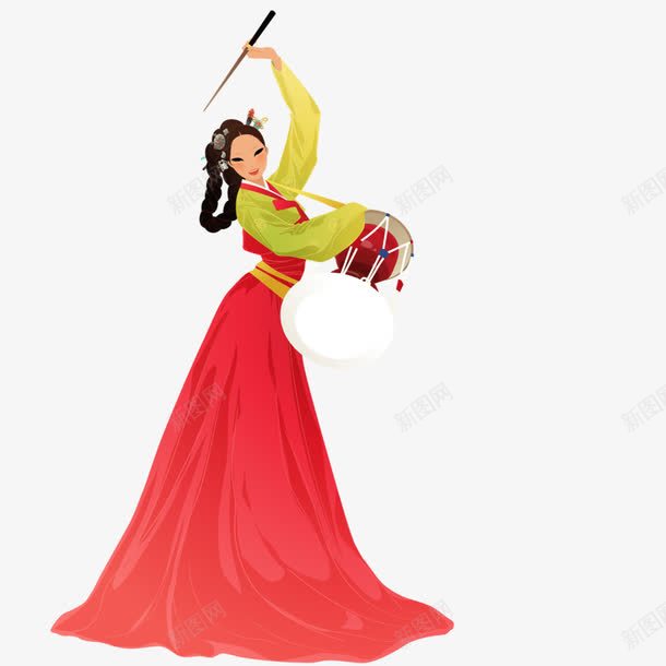 红色韩风民族装饰png免抠素材_新图网 https://ixintu.com 人物 卡通 国家 服装 服饰 民族文化 特色服饰 韩国 韩国古风 韩风