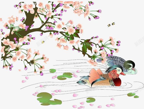 梨花枝头下的鸳鸯png免抠素材_新图网 https://ixintu.com 树叶 梨花 梨花树 花 鸳鸯