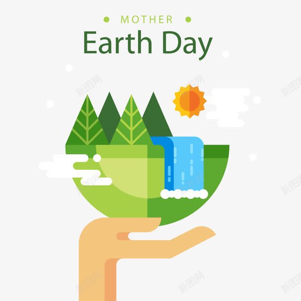 手与景观矢量图ai免抠素材_新图网 https://ixintu.com 世界地球日 太阳 山水 景观 树木 瀑布 矢量手 矢量图