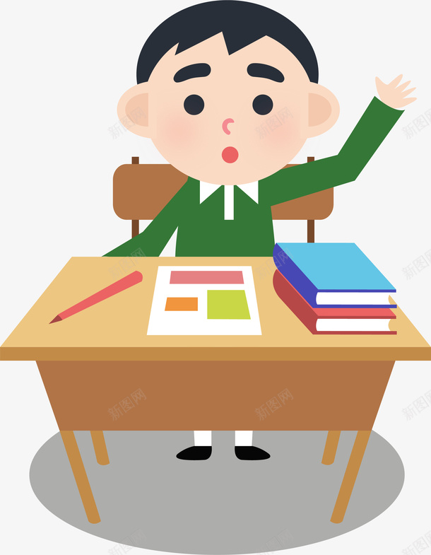 卡通学生装饰png免抠素材_新图网 https://ixintu.com 举手 卡通学生 卡通有趣 回答问题 彩色底纹 矢量图案 高举手臂
