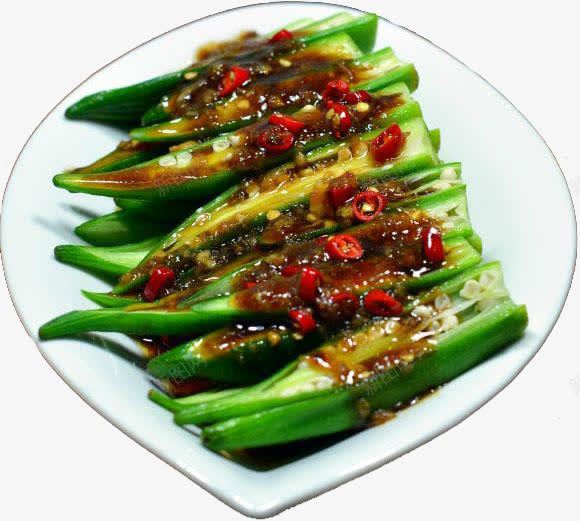 凉拌秋葵png免抠素材_新图网 https://ixintu.com 凉菜 秋葵 绿色食品 美食 餐盘