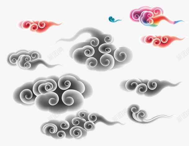 多彩水墨祥云云朵png免抠素材_新图网 https://ixintu.com 云朵 多彩 水墨 祥云