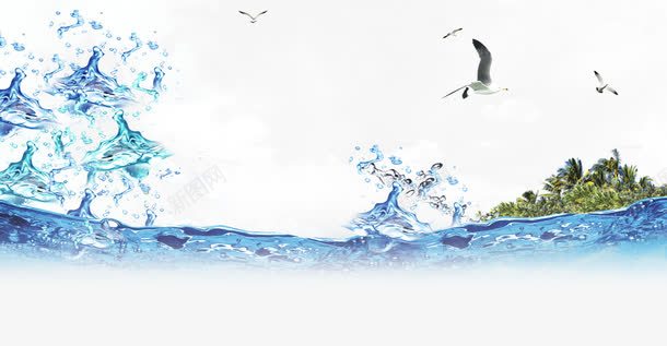 夏季海水psd免抠素材_新图网 https://ixintu.com 大海 水花 海岛 海岛小船 海报海水图片 海水 海鸥