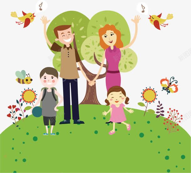 卡通一家人png免抠素材_新图网 https://ixintu.com 亲子 卡通动漫 孩子 家人 家庭 彩色手绘 父母 郊游