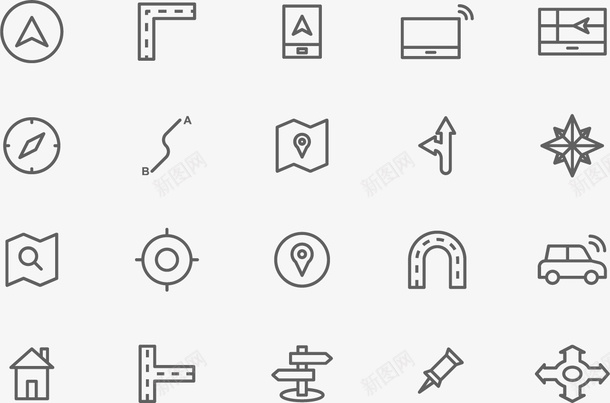 黑白简单导航图标矢量图eps_新图网 https://ixintu.com 个性化 可爱 地理导航图标 大方 小巧 放大镜 时尚 汽车 简单 简洁 简约 道路 风格化 矢量图